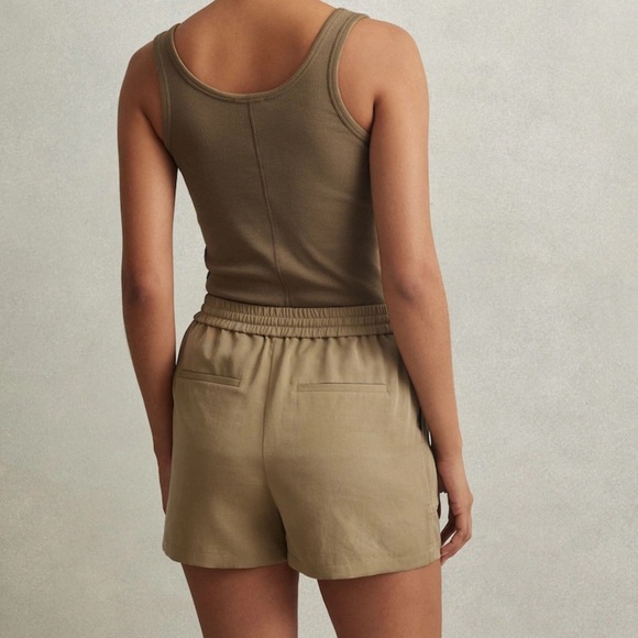 REISS isador drawstring short pull on tencel khaki safari size 6 US - Picture 4 of 12